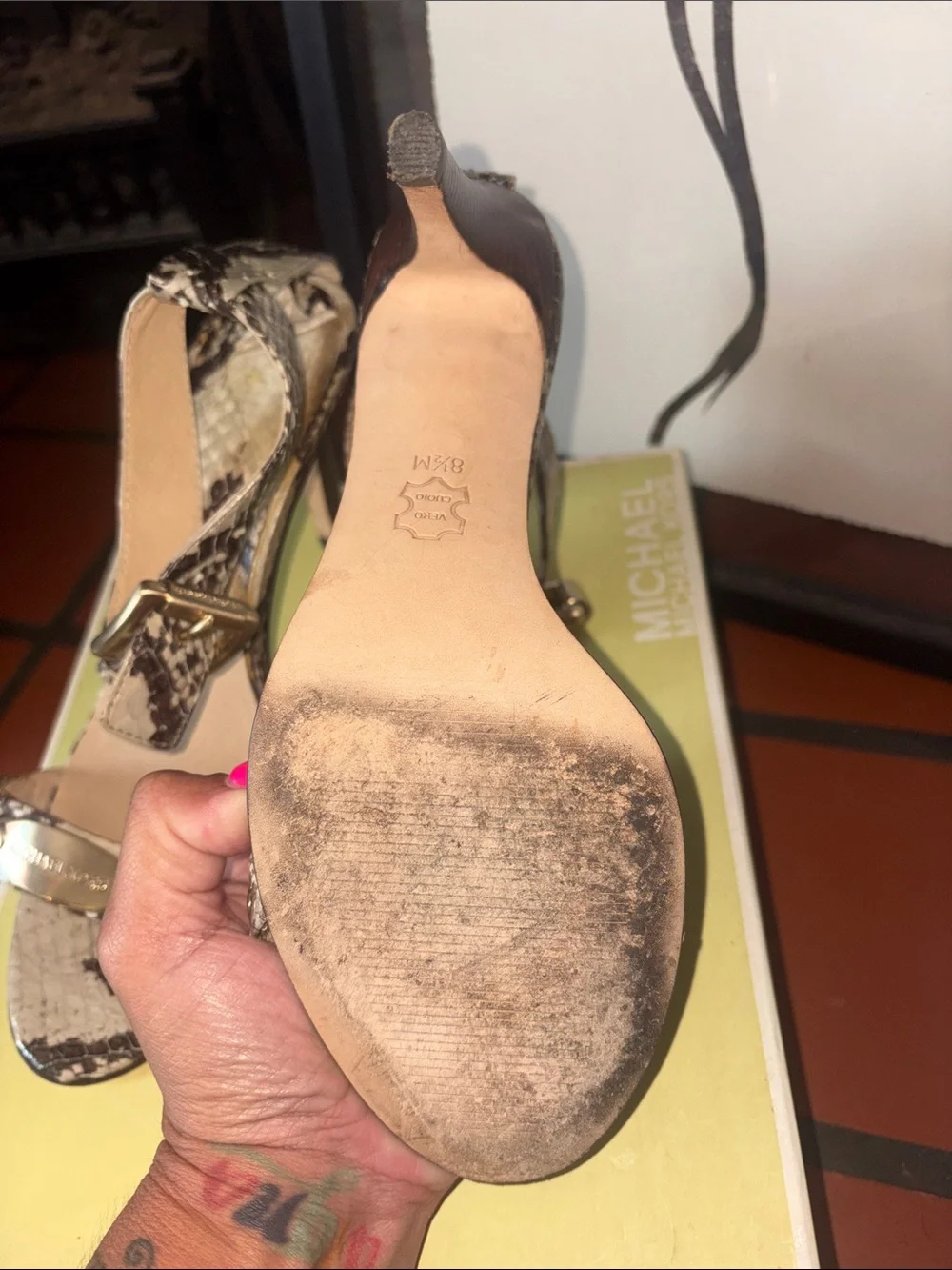 MICHAEL Michael Kors Snake-Print Strappy Heels in Black and Cream